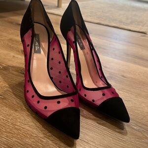 SJP Sarah Jessica Parker pink polka dot heels